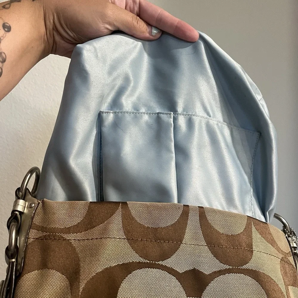 y2k‎ Coach Carly brown/tan signature canvas handbag with silver hardware Medium